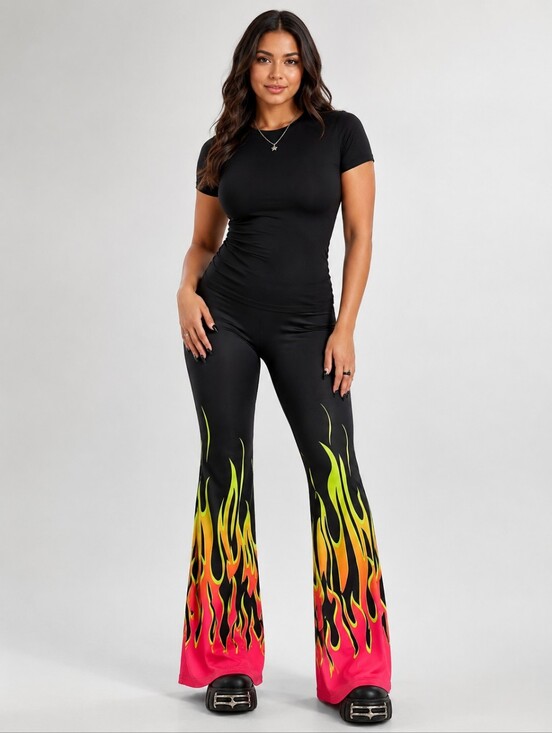 Source Unknown Pants - NEON FLAME STRETCH FLARE LEGGINGS WOMEN'S LARGE NWT